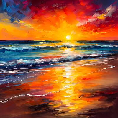 Serene Digital Art - Color Beach Painting Using Warm Hues To Represent A Beautiful Sunrise Over A Beach No 2 by Andre Petrov
