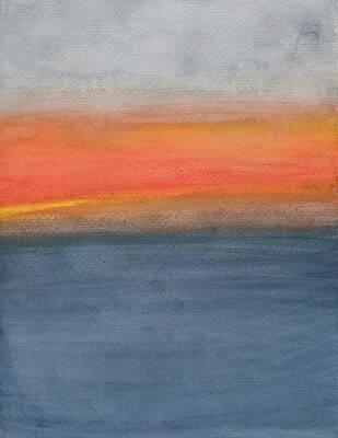 Colorful Painting - Color Field Hawai'i Cloudy Ocean Sunset by Elizabeth Reich