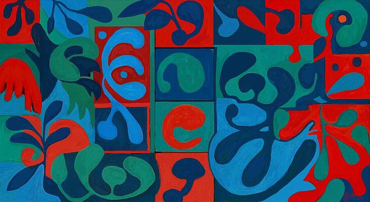Abstract Wall Art featuring the painting Color Fugue - Vibrant Organic Expression by Sonja Kraft