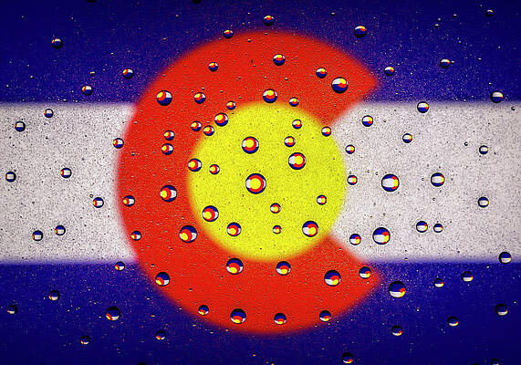 Yellow Wall Art featuring the photograph Colorado Flag In Water Droplets by Kevin Schwalbe