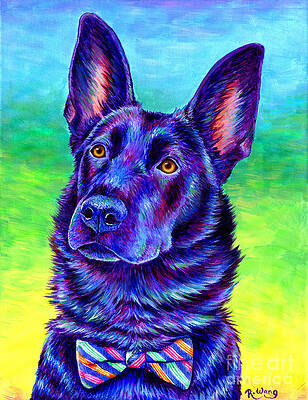 Painting - Colorful Black German Shepherd Dog by Rebecca Wang