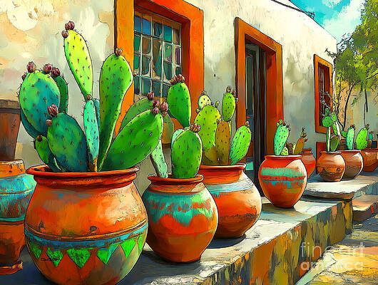 Colorful Cactus Garden in Terra Cotta Wall Art