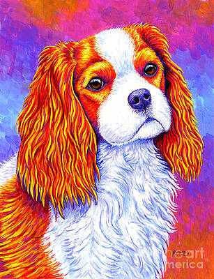Painting - Colorful Cavalier King Charles Spaniel Dog by Rebecca Wang