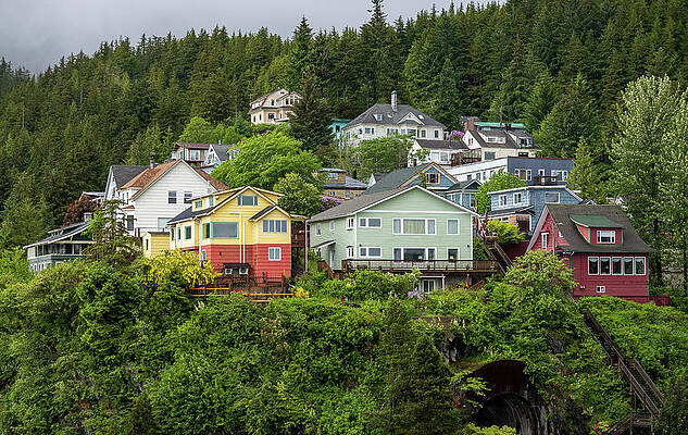 Wall Art featuring the photograph Colorful Hillside Homes Above The Town Of Ketchikan Alaska by Steven Heap