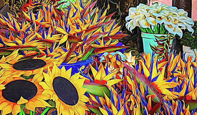 Wall Art featuring the digital art Colorful Mexico Southwestern Paper Flowers by Rebecca Herranen