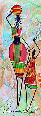 Vibrant Wall Art featuring the painting Colorful Mom And Child by Sarah Shiundu