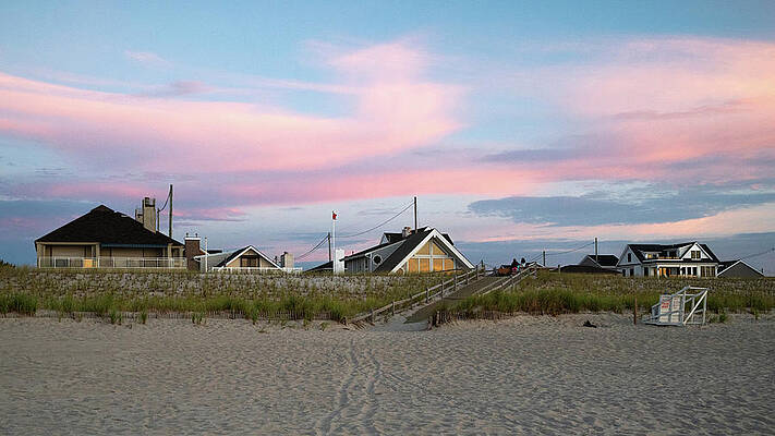 Summer Wall Art featuring the photograph Colorful Morning Sky Over The Beach Houses by Matthew DeGrushe
