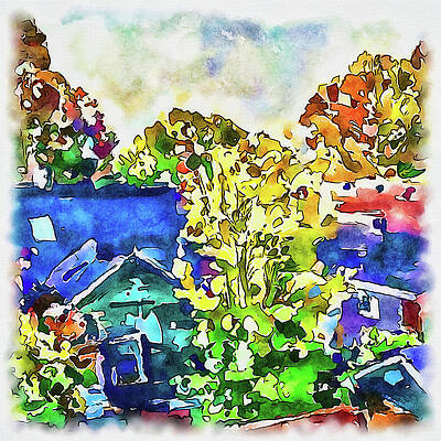 Fall Wall Art featuring the mixed media Colorful Neighborhood Seattle by Tatiana Travelways