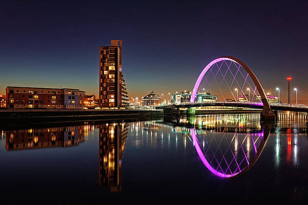 Colorful Nighttime Bridge Reflection Wall Art