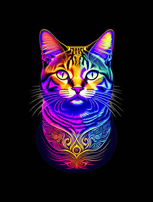Out Wall Art featuring the digital art Colorful Psychedelic Cat by Flippin Sweet Gear