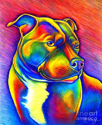 Painting - Colorful Rainbow Staffordshire Bull Terrier Dog by Rebecca Wang