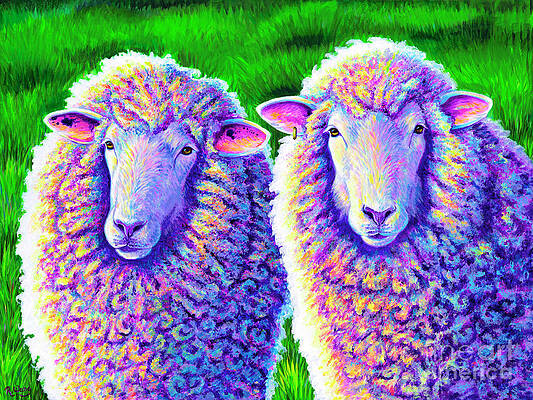 Painting - Colorful Sheep Portrait - Charlie And Curtis by Rebecca Wang