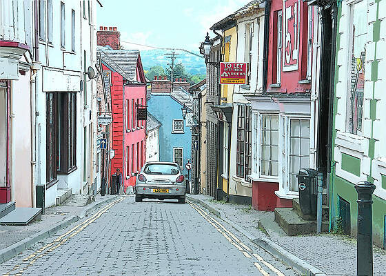 Wall Art featuring the digital art Colorful Street Scene In Cardigan by Decoris Art