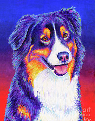 Painting - Colorful Tricolor Australian Shepherd by Rebecca Wang