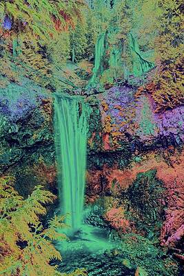 Colorful Vibrant Forest Waterfall Wall Art