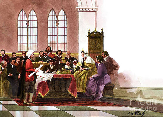 Canada Wall Art featuring the painting Columbus - Seeking Queen Isabella's Support by Tom McNeely