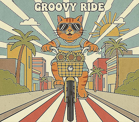 Cool Cat's Sunny Bike Ride Wall Art