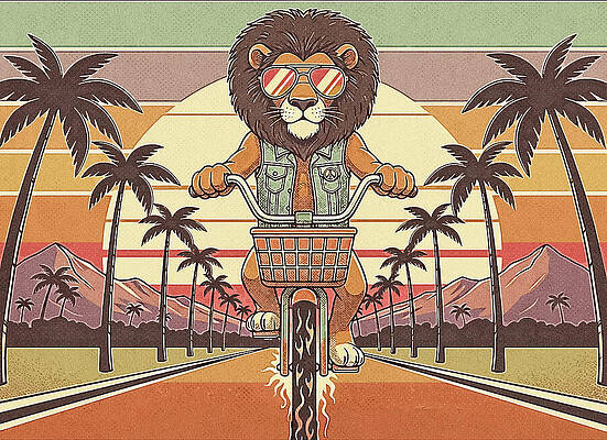 Cool Lion Biker on the Road Wall Art