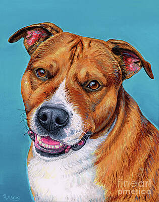 Pet Portrait Wall Art featuring the painting Cooper The Pitbull Terrier by Rebecca Wang