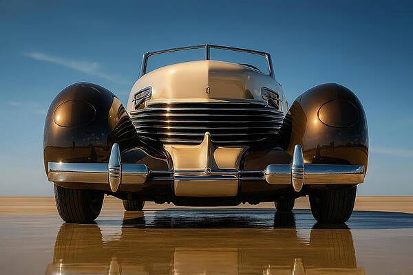 Classic Car on Reflective Surface Digital Art