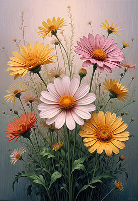 Colorful Bouquet of Daisies Digital Art
