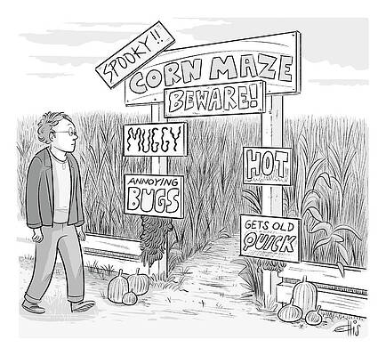 Vegetable Drawing - Corn Maze Beware by Ellis Rosen
