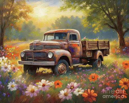 Vintage Wall Art featuring the ai art Cornbinder Truck by Macro Abundance