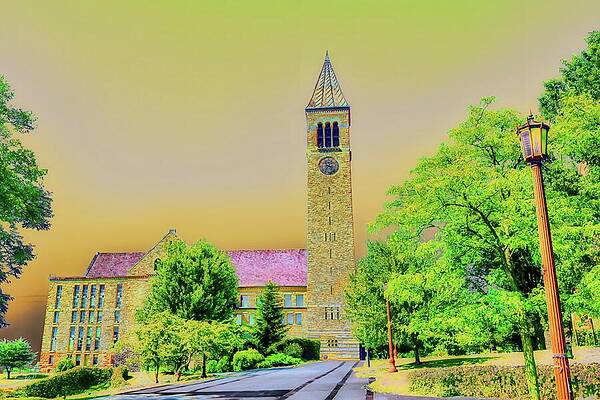 Serene Photograph - Cornell's McGraw Clock Tower Landscape by Bruce Block