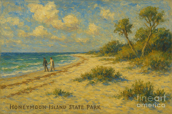 Couple Walking on Honeymoon Island Wall Art