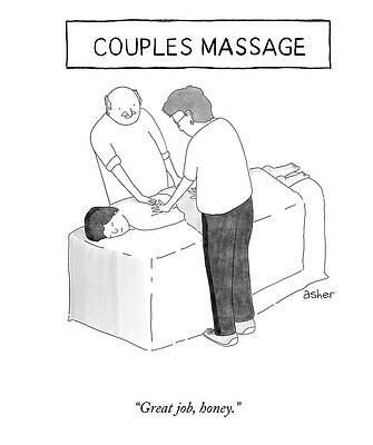 Spa Wall Art featuring the drawing Couples Massage by Asher Perlman