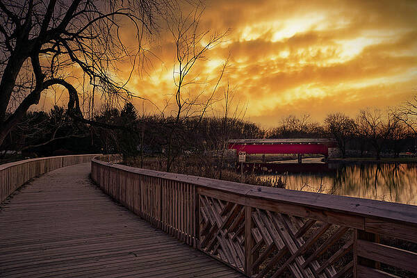 Nature Wall Art featuring the photograph Covered Bridge Park Under Brooding Skies by Jason Fink