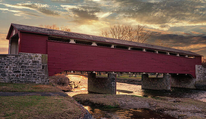 Sunrise Wall Art featuring the photograph Covered Bridge Sunrise by Jason Fink