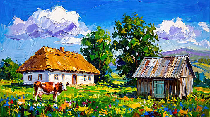 Charming Countryside Landscape Digital Art