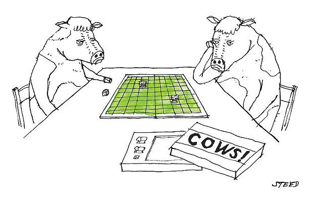 Two Cows Playing a Board Game Wall Art