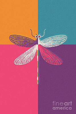 Whimsical Wall Art featuring the digital art Crazy Eyes Dragonfly, Modern Minimalist Bold Colorful Color Block Art by Ema Paraschiv