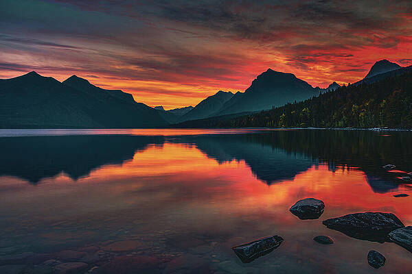 Wall Art featuring the photograph Crimson Dawn - Glacier National Park by Adam Mateo Fierro