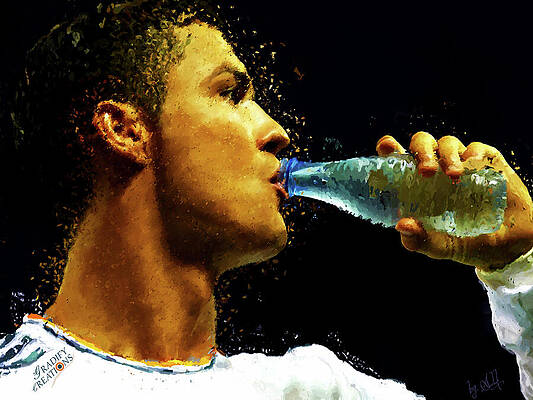 Sports Wall Art featuring the digital art Cristiano Ronaldo On A Hydration Break by Gradify Creations