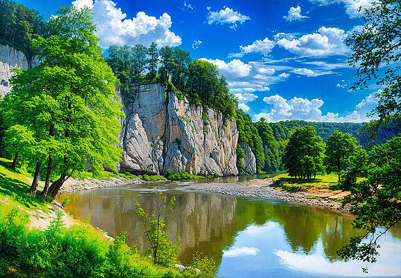 Mountain Wall Art featuring the digital art Crisul Repede River Cliffs In Suncuius, Romania - Digital Painting by Nicko Prints