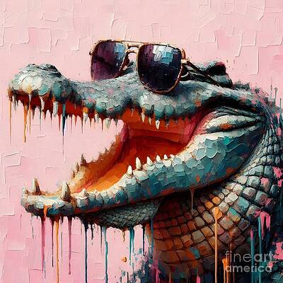 Vibrant Wall Art featuring the ai art Crocodile by Lucia Stewart