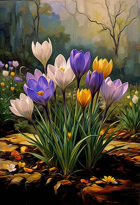 Vibrant Crocuses in Bloom Digital Art