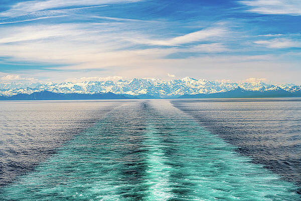 Wall Art featuring the photograph Cruise Boat Wake Leaving Prince William Sound And Valdez by Steven Heap