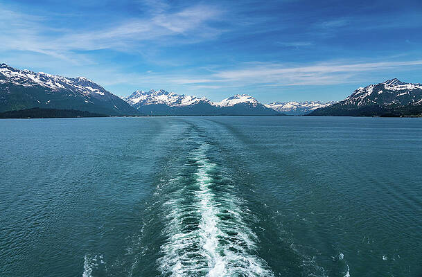Wall Art featuring the photograph Cruise Boat Wake Leaving Town Of Valdez In Alaska by Steven Heap