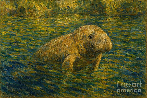 Manatee in Rippling Water Wall Art