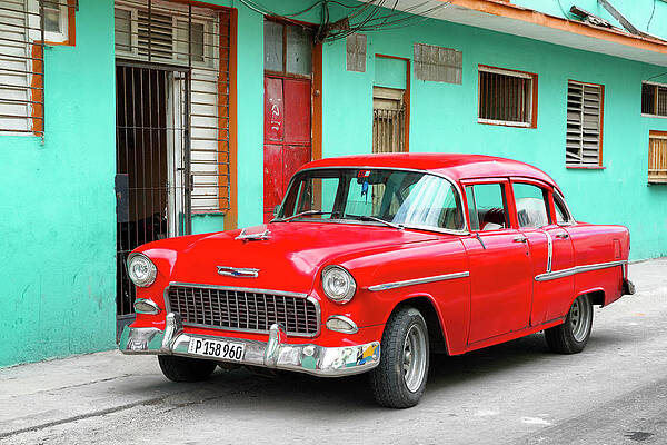Travel Photograph - Cuba Fuerte Collection - Beautiful Classic American Red Car by Philippe HUGONNARD