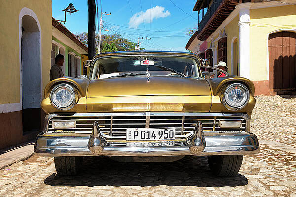 Travel Photograph - Cuba Fuerte Collection - Classic Golden Car by Philippe HUGONNARD