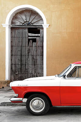 Travel Photograph - Cuba Fuerte Collection - Close-up Of American Classic Car White And Red by Philippe HUGONNARD