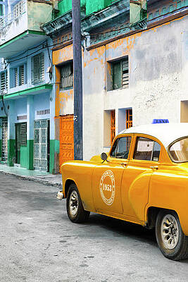 Travel Photograph - Cuba Fuerte Collection - Orange Taxi Car In Havana by Philippe HUGONNARD