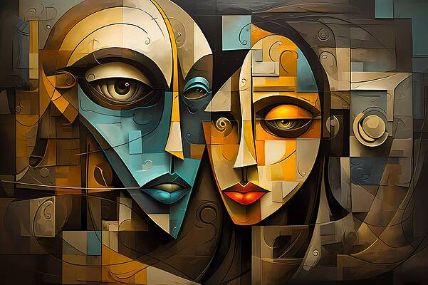 Geometric Wall Art featuring the digital art Cubist Interpretation Of The Tale Of Beauty And The Beast by Andre Petrov