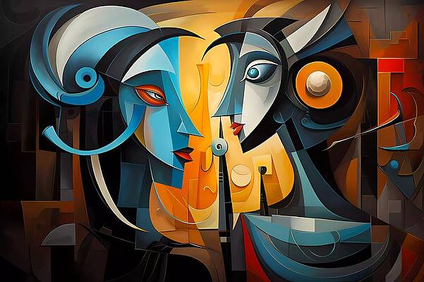 Geometric Wall Art featuring the digital art Cubist Interpretation Of The Tale Of Beauty And The Beast No 2 by Andre Petrov