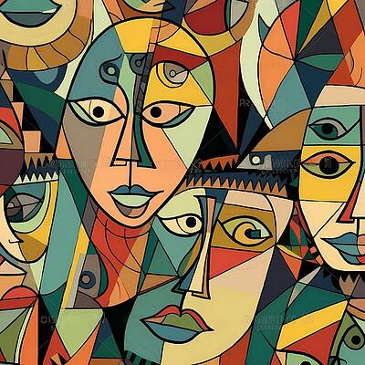 Geometric Wall Art featuring the digital art Cubist Pattern Inspired By Picasso's Art by Andre Petrov